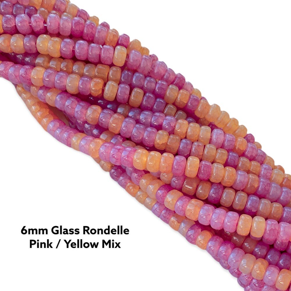 6mm Glass Rondelle beads, Pink/ Yellow Mix beads strand, spring Easter –  Casually Creative
