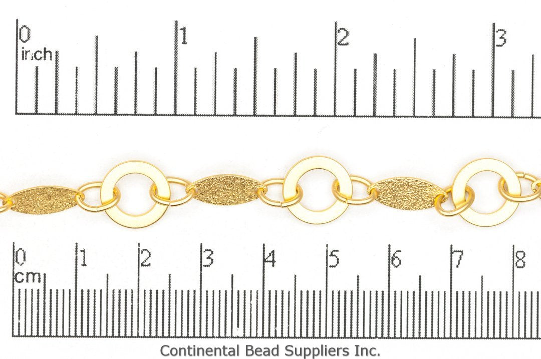 Textured Solid Oval and Open Disc Chain - Made of plated brass - Sold by the foot - Ch-913