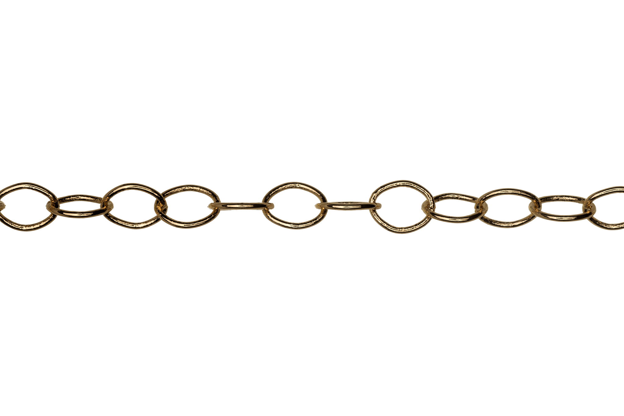 Thin Round Cable Chain multiple finishes available measures 6mm x 5mm sold by the Foot - CH 2600