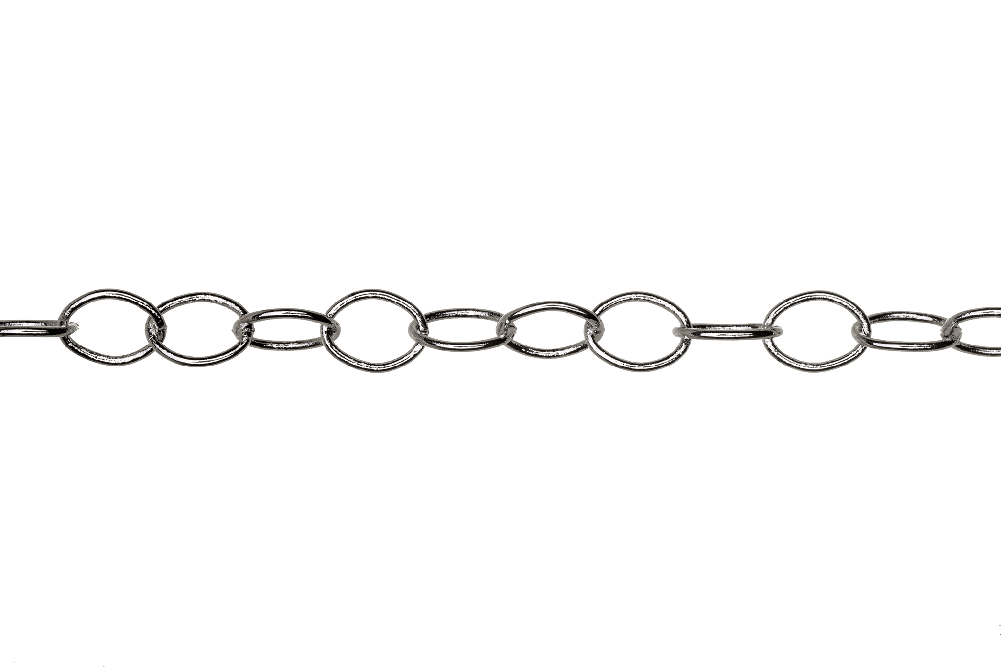 Thin Round Cable Chain multiple finishes available measures 6mm x 5mm sold by the Foot - CH 2600