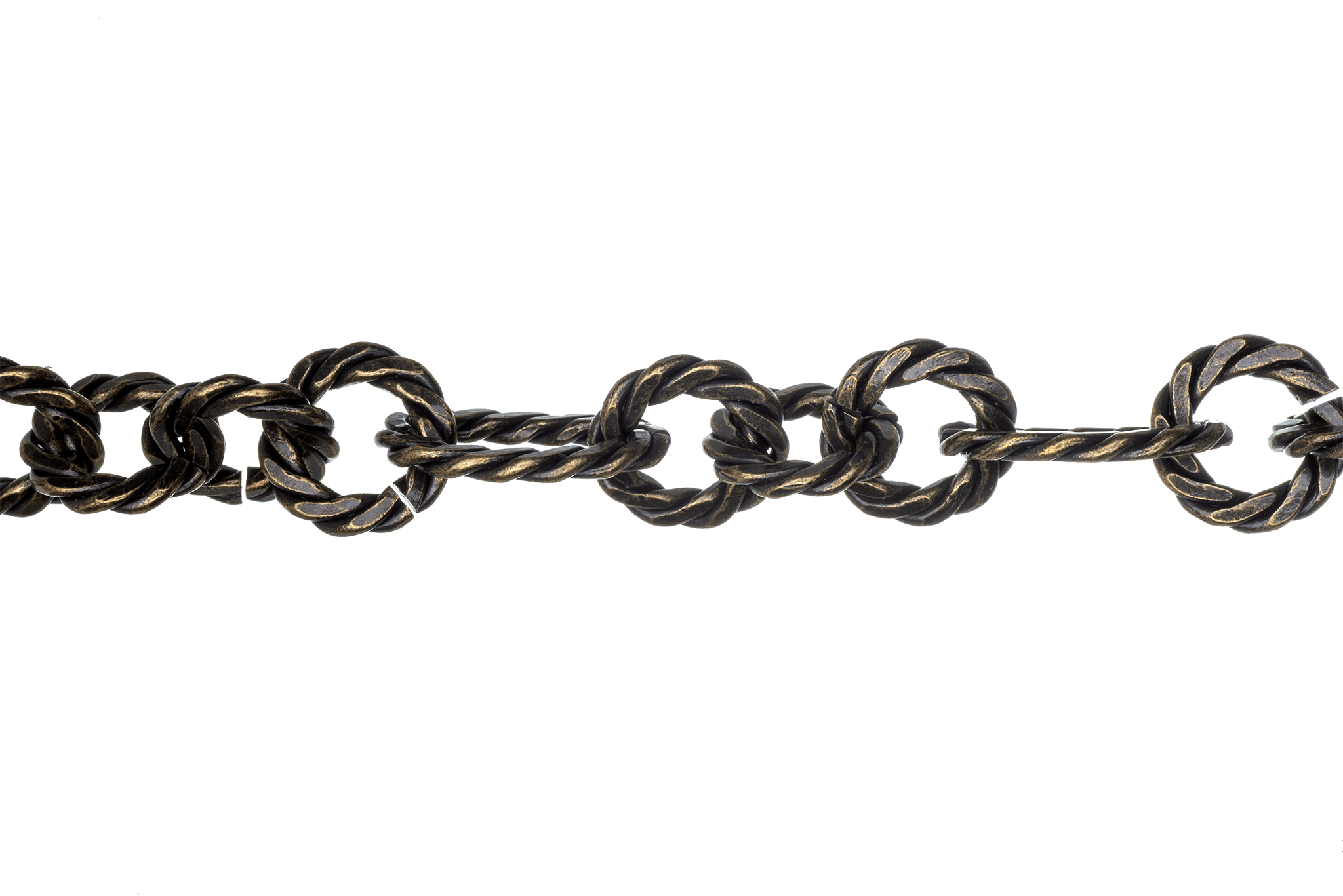 17mm x 12mm Oval, 11mm Round Rope Textured Link Chain - Made of Brass - Sold by the Foot - Ch-812