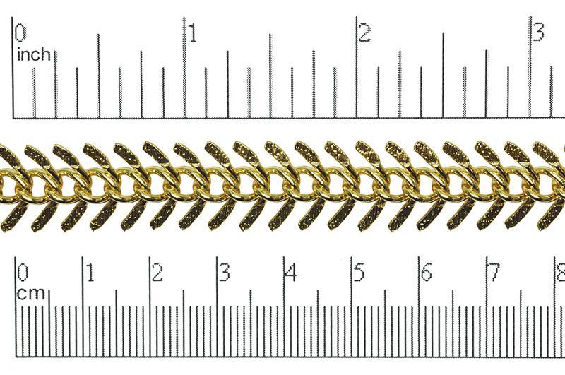 13mm Textured Fishbone Chain - Made of plated brass - Sold by the foot - Ch-301