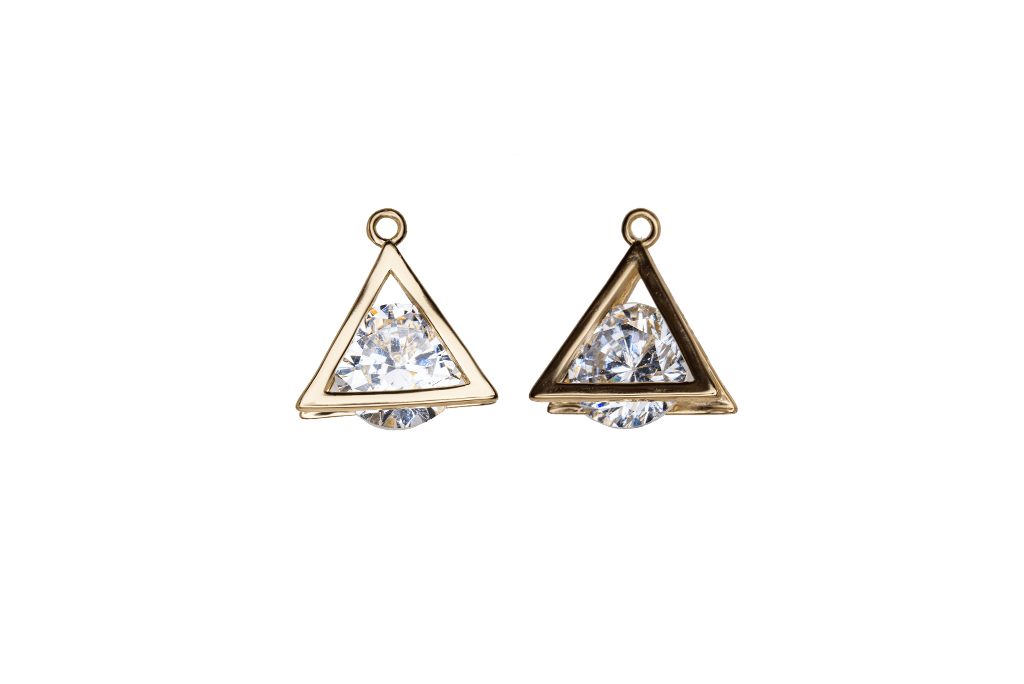 Triangular Cage Charm with Large CZ Crystal - Available in Silver & Gold - Sold Individually - K110