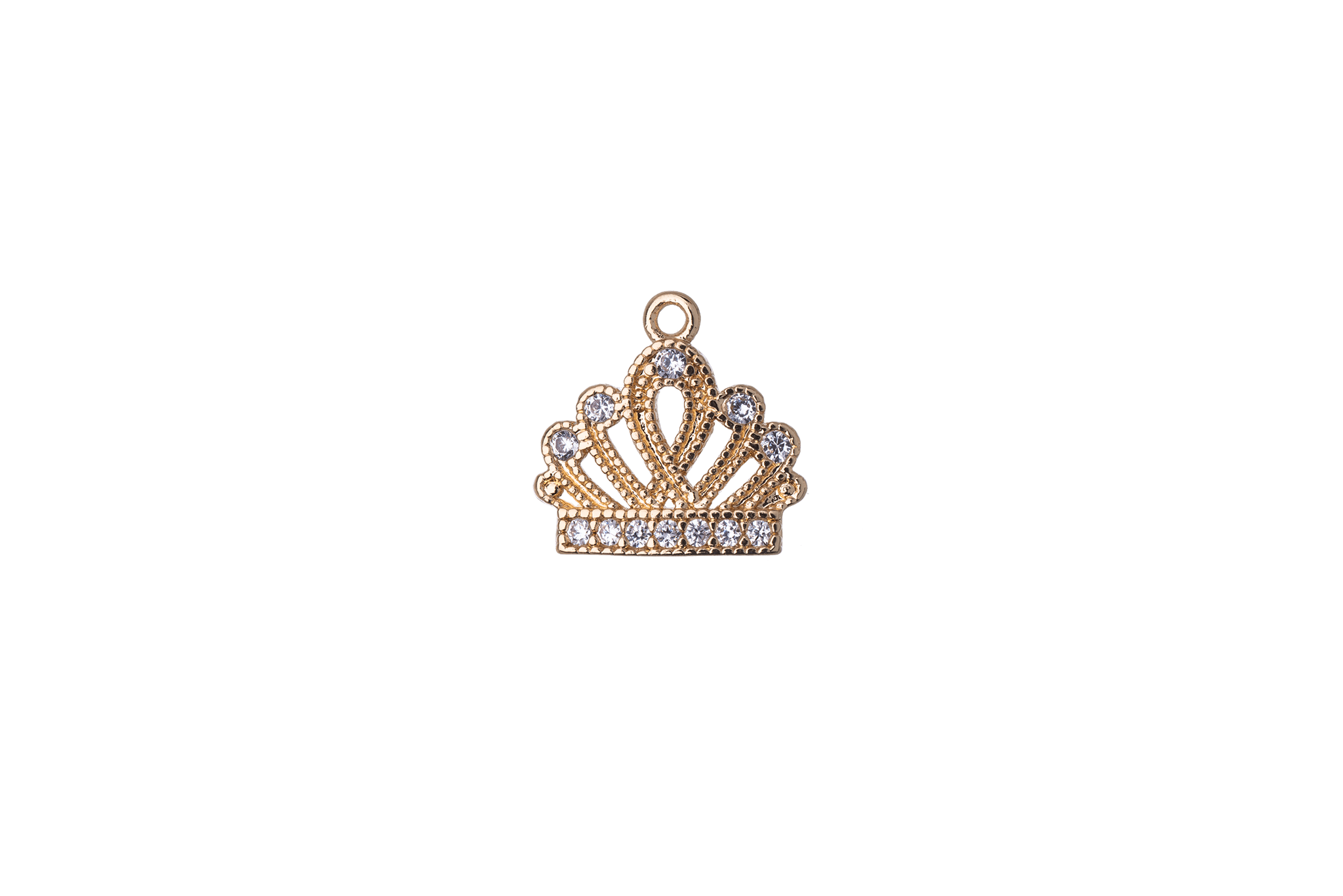 10mm x 9.75mm Cubic Zirconia Encrusted Crown Charm - Made of plated brass - Sold individually - K121