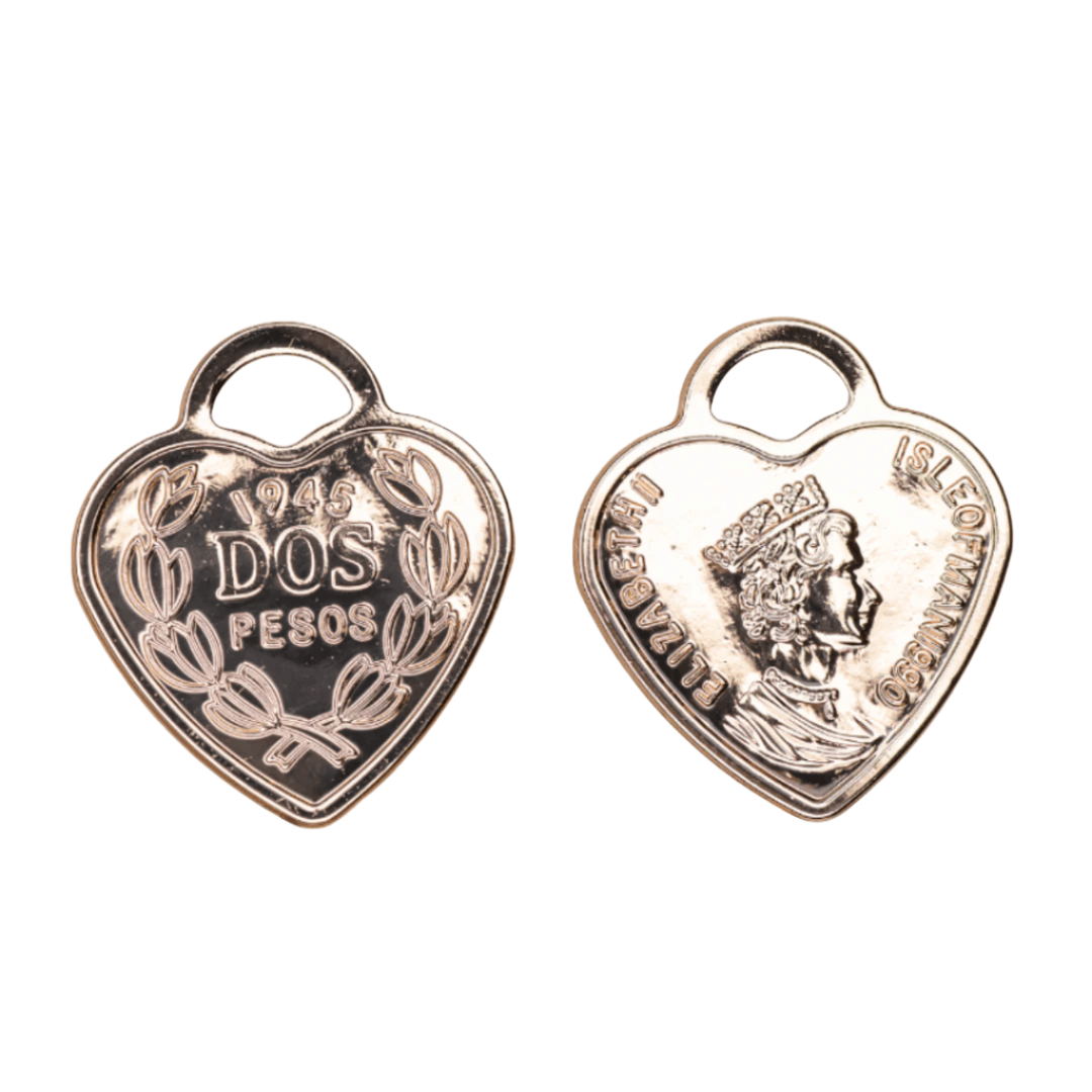 "Dos Pesos" Heart Charm Sold by the Piece - K151
