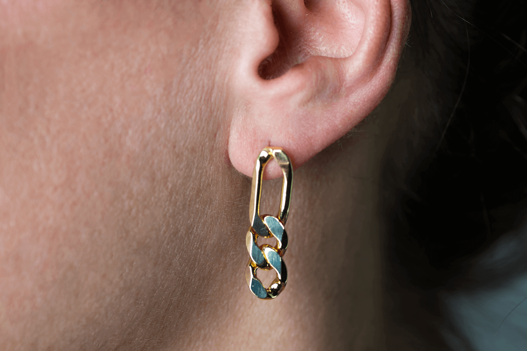 Figaro Chain Earring with Back - Measures 8mm - Available in Silver and Gold - Sold Individually - KE-25