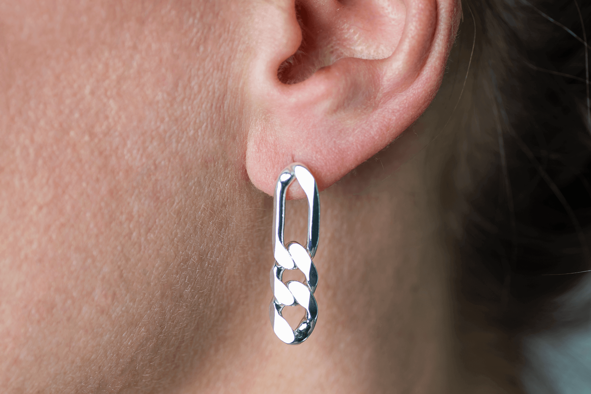 Figaro Chain Earring with Back - Measures 8mm - Available in Silver and Gold - Sold Individually - KE-25