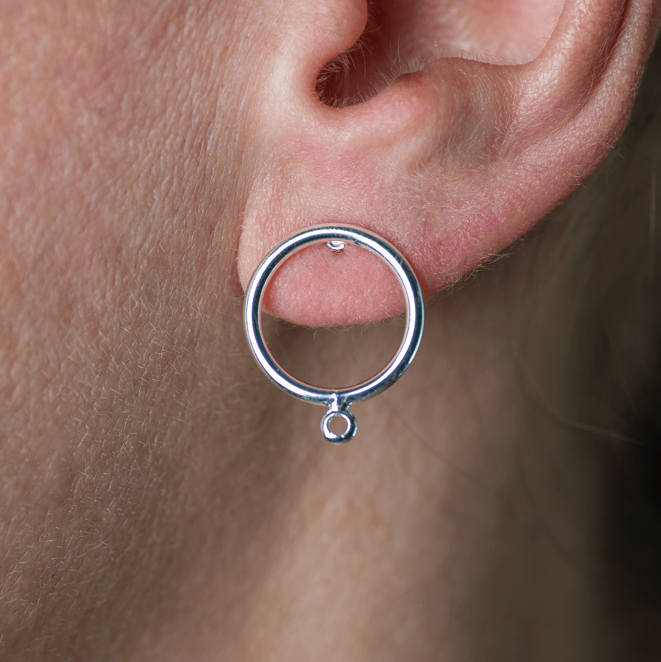 15mm Round Earring with Loop and Earnut Back - Available in Silver & Gold - Sold by the Piece- KE-30