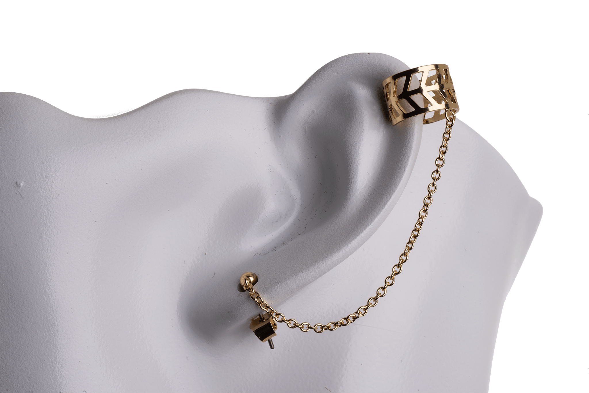 Earring Cuff with Chain, Post, and Earnut - Silver and Gold Finishes - Electro-Plated - Sold by the Piece - KE-33