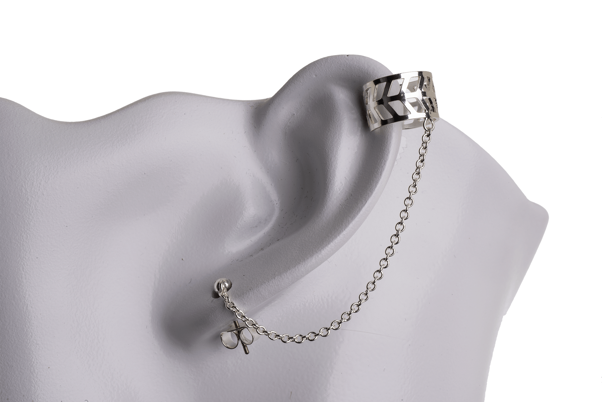 Earring Cuff with Chain, Post, and Earnut - Silver and Gold Finishes - Electro-Plated - Sold by the Piece - KE-33