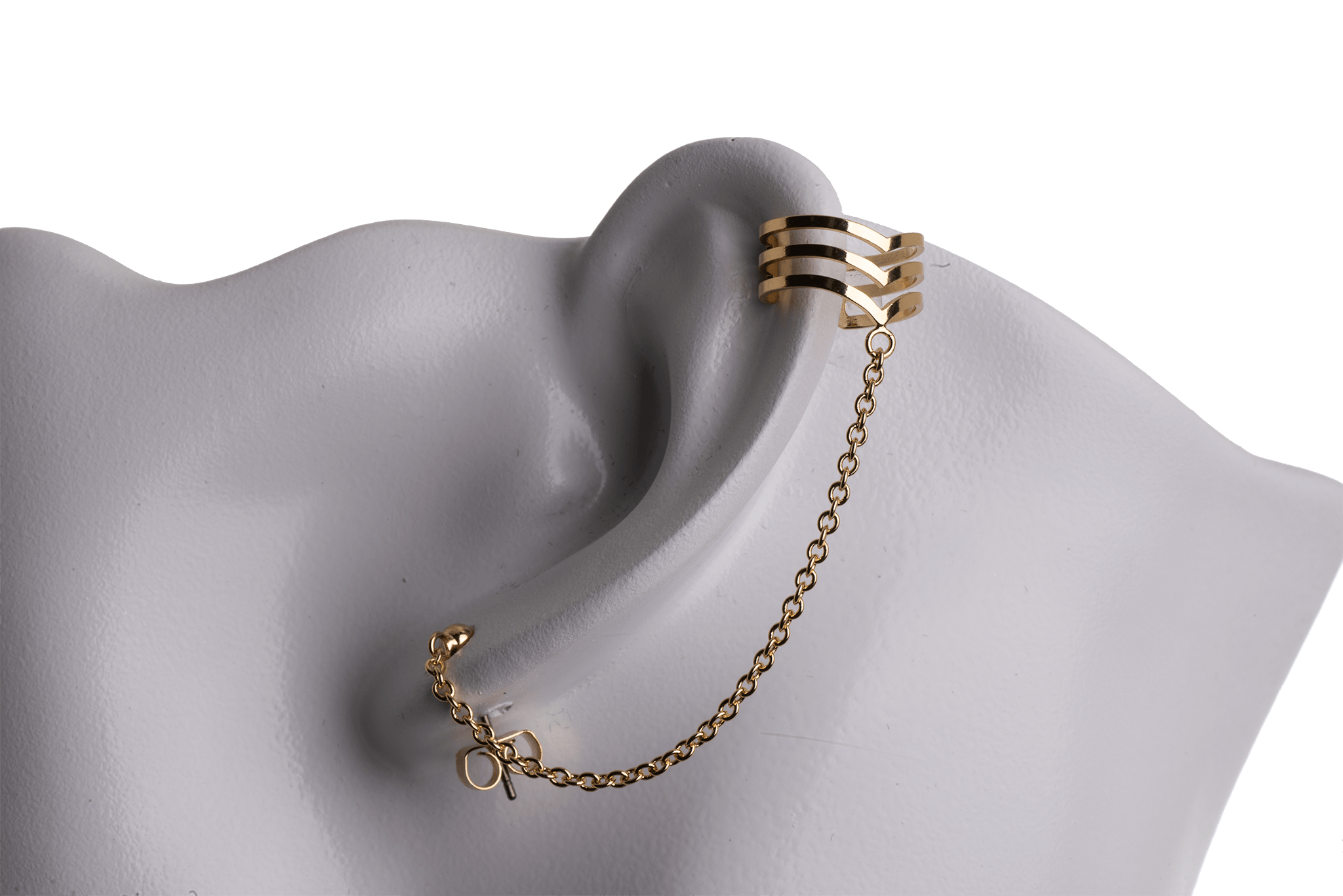 Earring Cuff with Chain, Post, and Earnut - Silver and Gold Finishes - Electro-Plated - Sold by the Piece - KE-34
