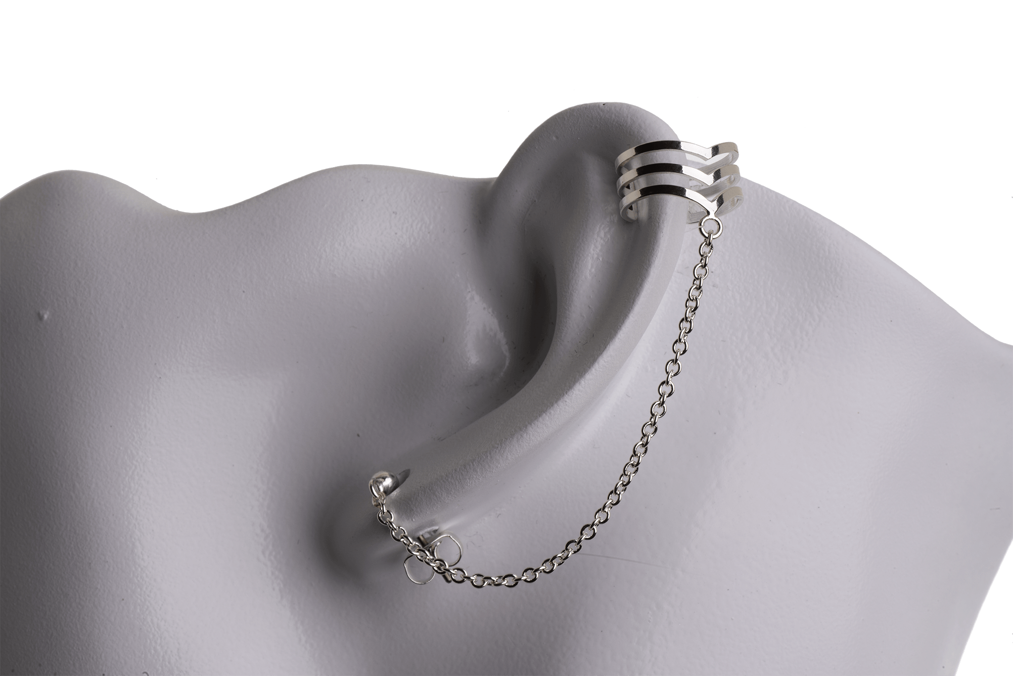 Earring Cuff with Chain, Post, and Earnut - Silver and Gold Finishes - Electro-Plated - Sold by the Piece - KE-34
