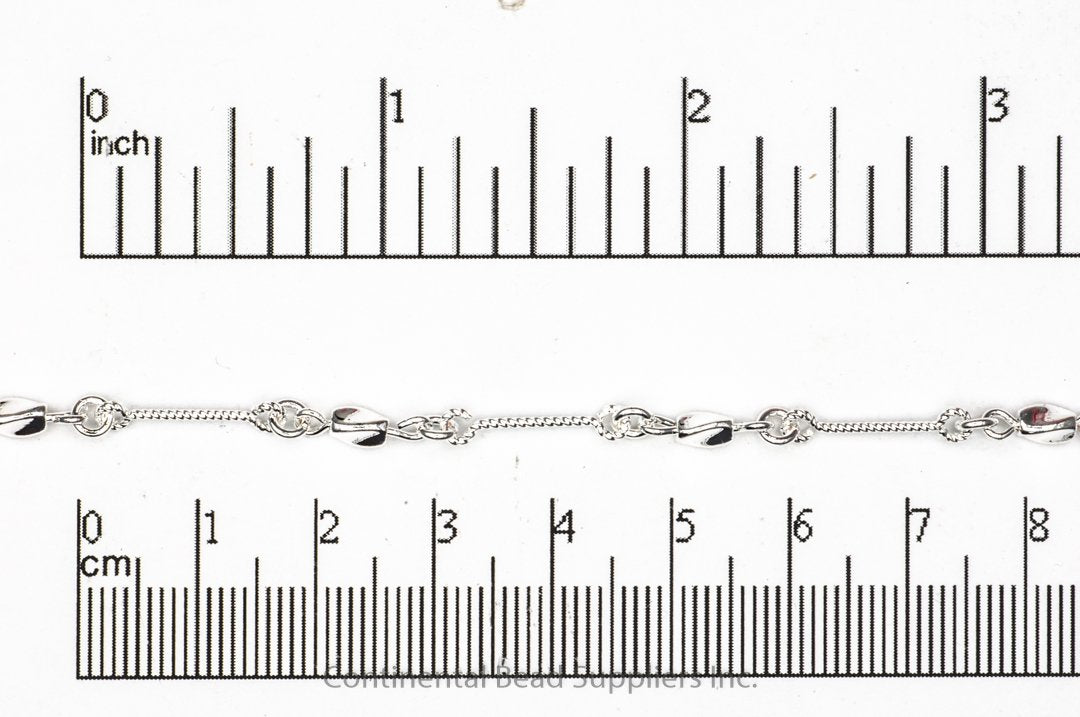 16mm Bar, 5mm Bead Twisted Rope Chain - Made of Brass - Sold by the Foot - Ch-905