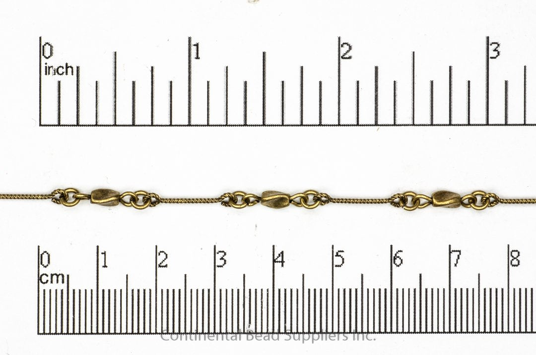 16mm Bar, 5mm Bead Twisted Rope Chain - Made of Brass - Sold by the Foot - Ch-905