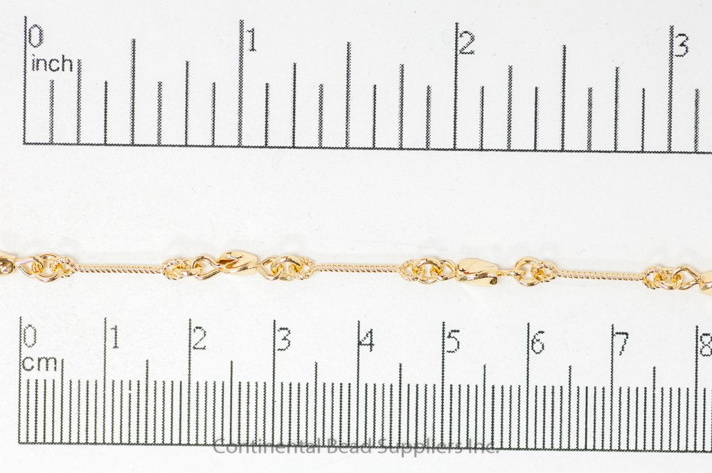 16mm Bar, 5mm Bead Twisted Rope Chain - Made of Brass - Sold by the Foot - Ch-905