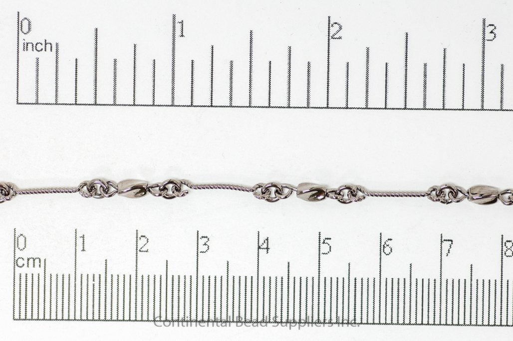 16mm Bar, 5mm Bead Twisted Rope Chain - Made of Brass - Sold by the Foot - Ch-905
