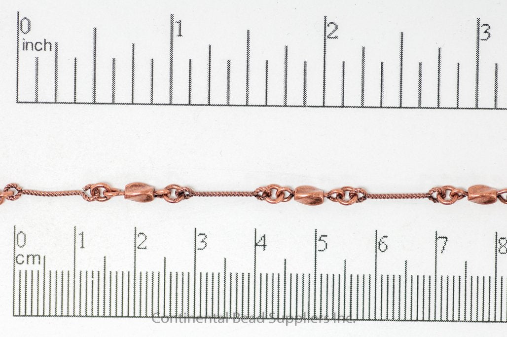16mm Bar, 5mm Bead Twisted Rope Chain - Made of Brass - Sold by the Foot - Ch-905