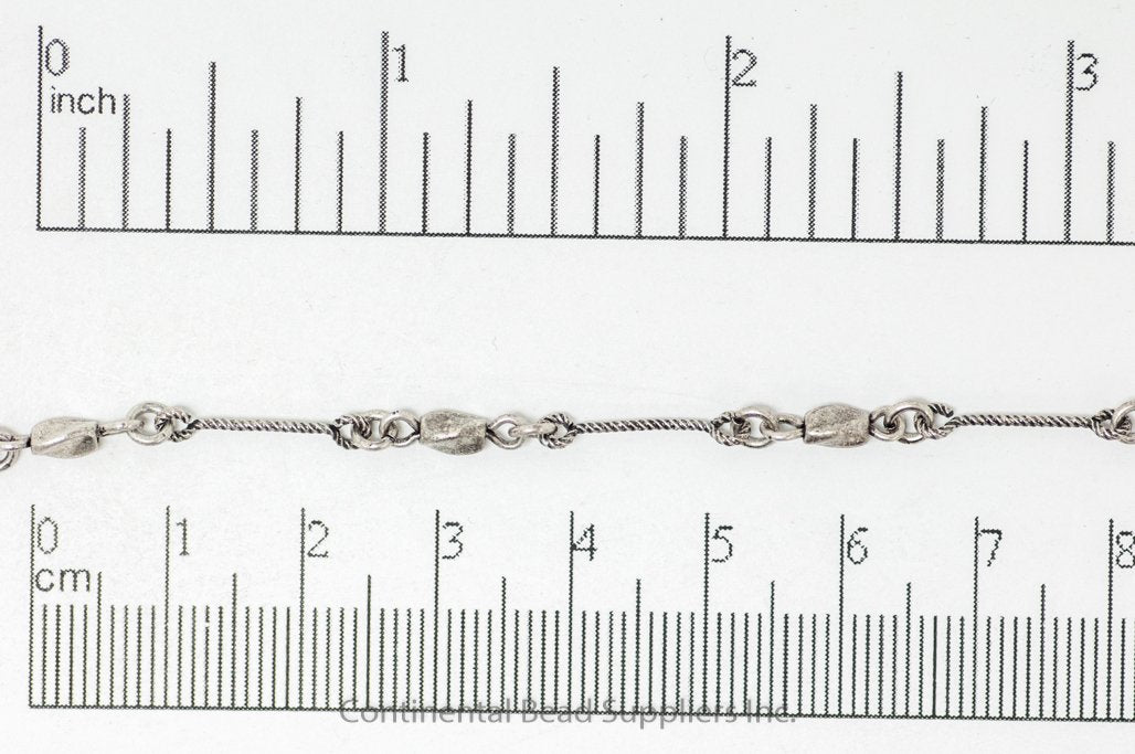 16mm Bar, 5mm Bead Twisted Rope Chain - Made of Brass - Sold by the Foot - Ch-905