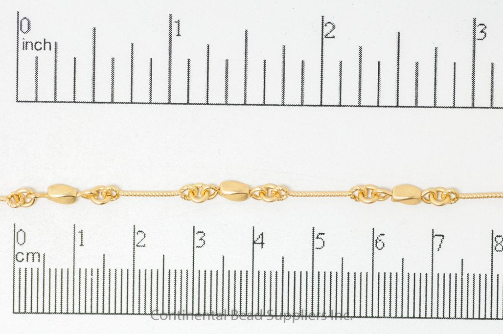 16mm Bar, 5mm Bead Twisted Rope Chain - Made of Brass - Sold by the Foot - Ch-905