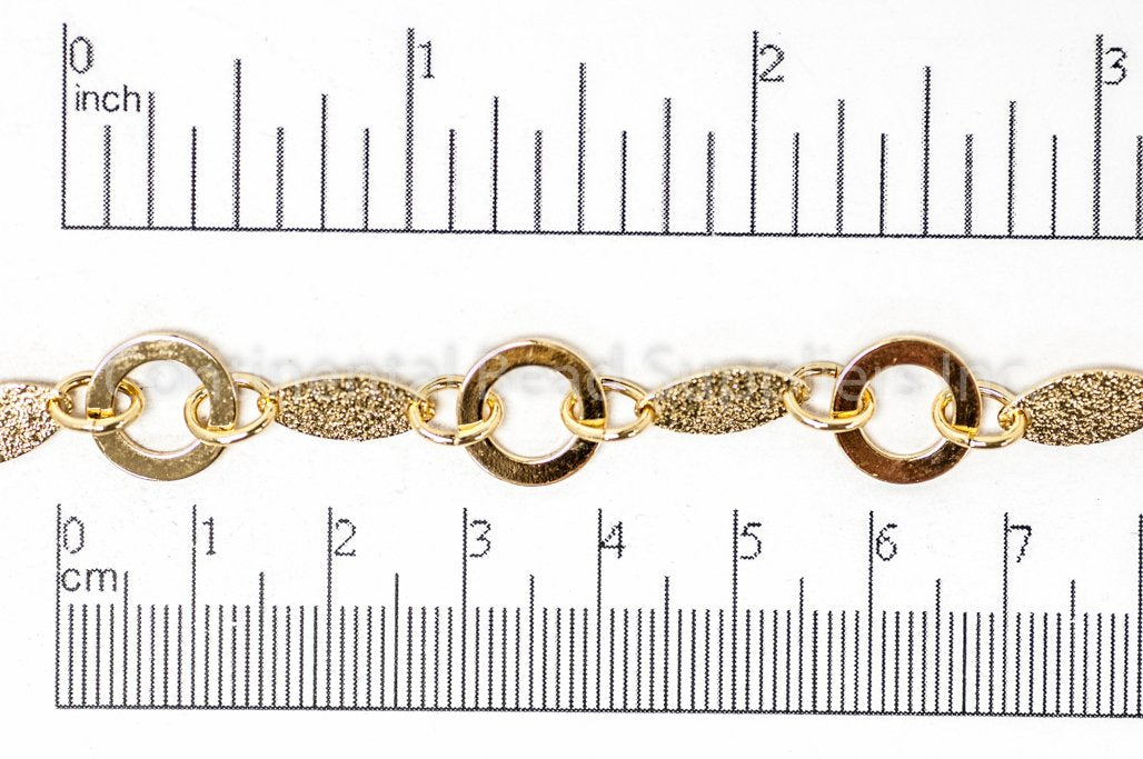 Textured Solid Oval and Open Disc Chain - Made of plated brass - Sold by the foot - Ch-913