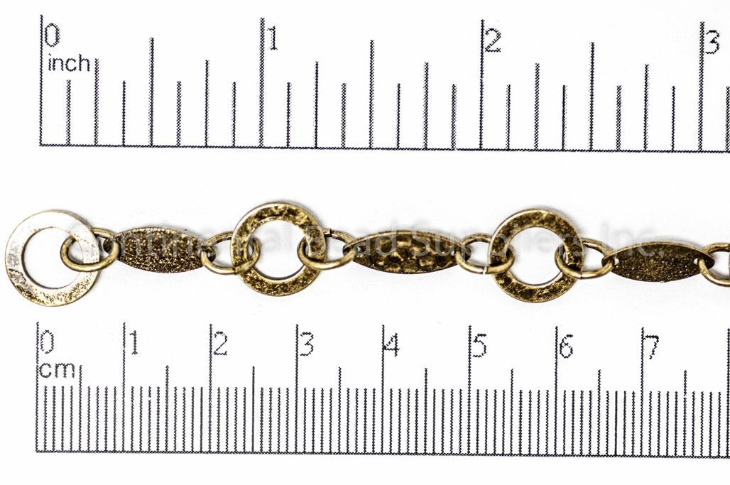 Textured Solid Oval and Open Disc Chain - Made of plated brass - Sold by the foot - Ch-913