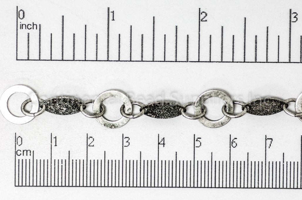 Textured Solid Oval and Open Disc Chain - Made of plated brass - Sold by the foot - Ch-913