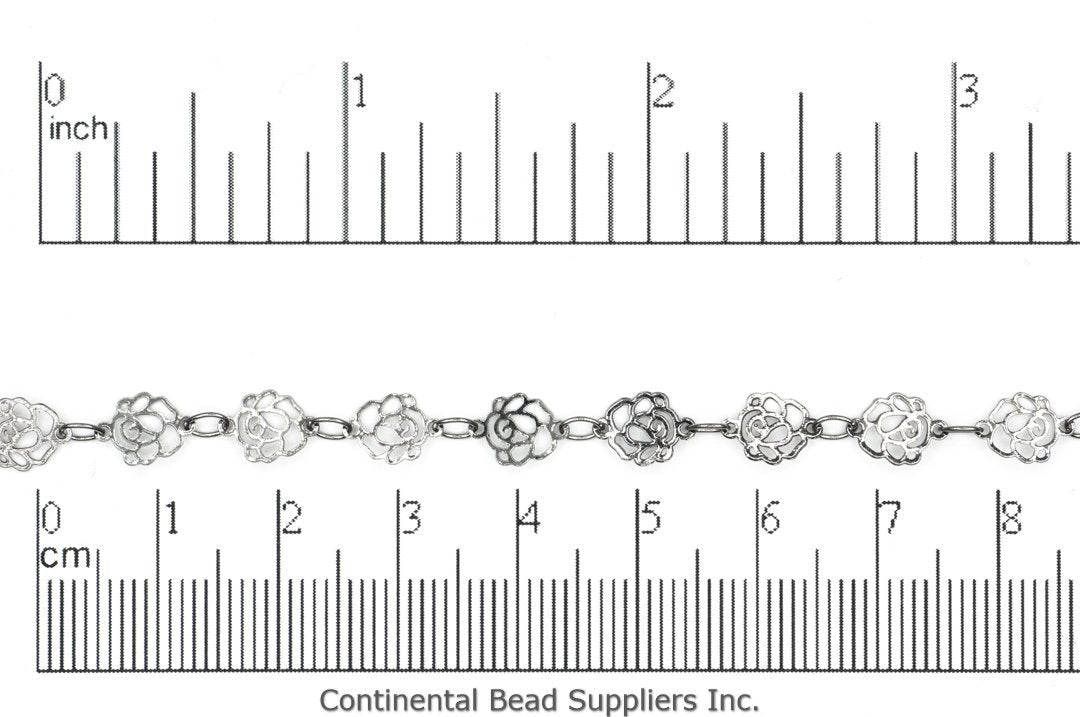6.5mm Elegant Filigree Rose Chain - Made of Brass - Sold by the Foot - Ch-921