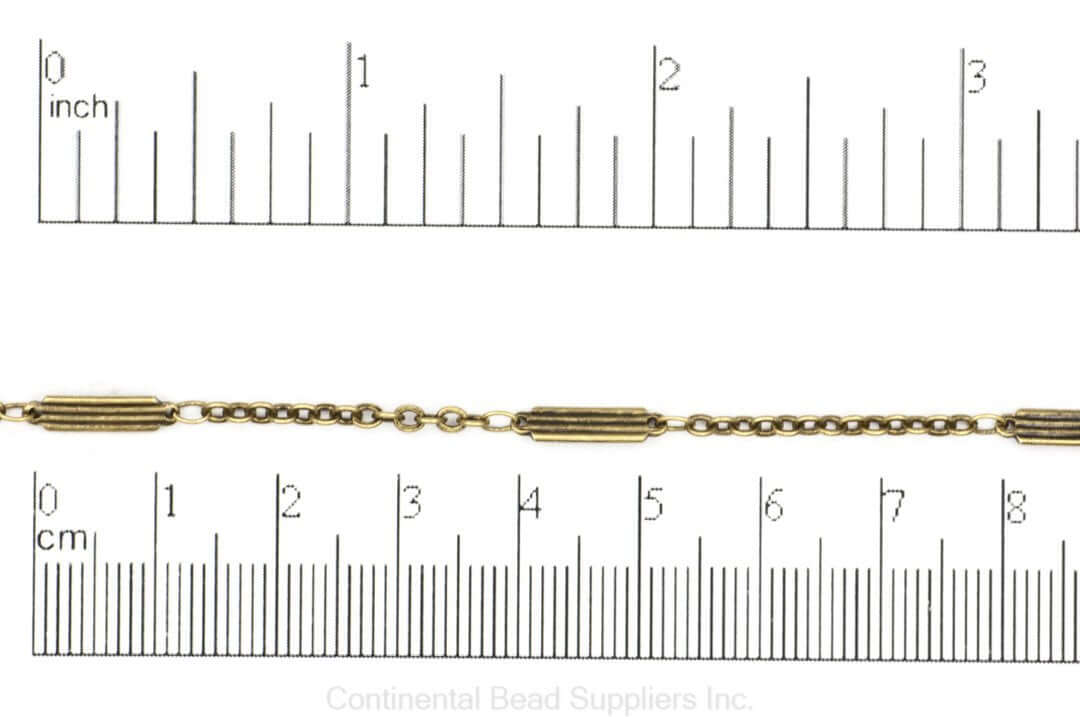 Textured Bar & Cable Chain - 9mm Bar, 2mm Cable - Made of Brass - Sold by the Foot - Ch-926