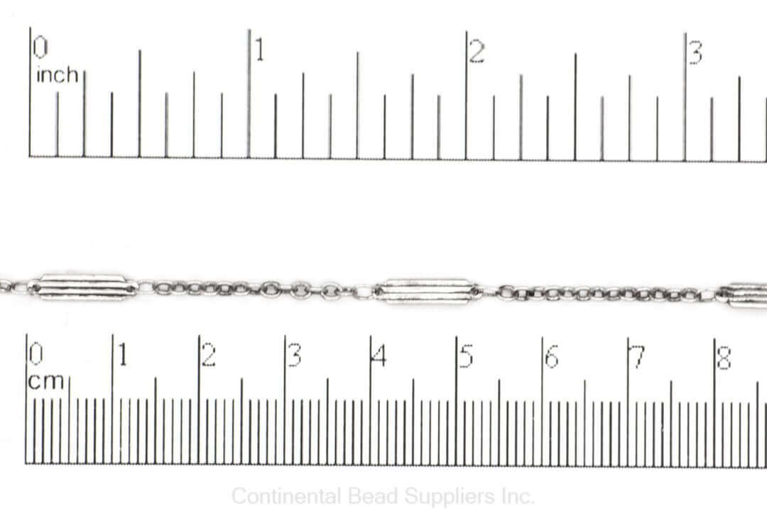 Textured Bar & Cable Chain - 9mm Bar, 2mm Cable - Made of Brass - Sold by the Foot - Ch-926